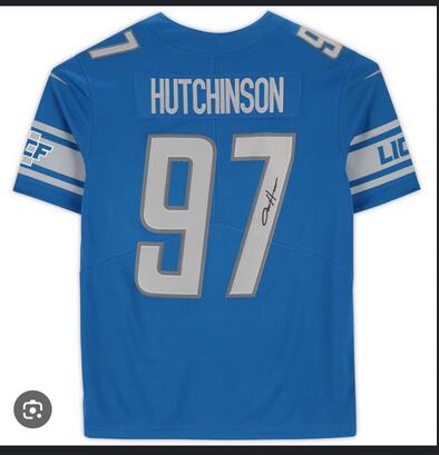 Men NFL Detroit Lions #97 Hutchinson Signed Autographed blue jerseys->los angeles lakers->NBA Jersey